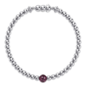 Gabriel & Co. TB5473-7SVJGN sterling silver DKMS bracelet, front view of the round bead strand with a clasp of joined balls at the top