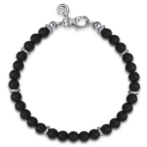 Gabriel & Co. TBM2098-75SVJOX sterling silver Bujukan men's beaded bracelet, front view of the full bead circle with rope spacers, lobster clasp and round tag