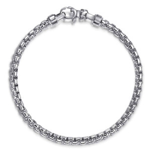 Gabriel & Co. TBM2142-7SVJJJ sterling silver Contemporary men's chain bracelet, top view of the round bracelet showing the clasp between two cylindrical end caps