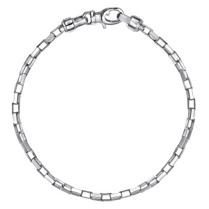 Gabriel & Co. TBM2159SVJJJ sterling silver Contemporary men's chain bracelet, top view of the full chain circle with cylindrical end caps and a lobster style clasp