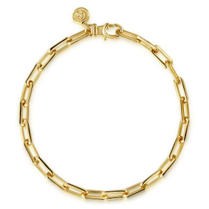 Gabriel & Co. TBM4520-7Y4JJJ 14 karat yellow gold Contemporary men's chain bracelet, top view of the full chain with its lobster clasp and the small round tag