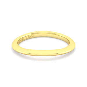 Gabriel & Co. WB11832O3Y4JJJ 14 karat yellow gold Contemporary wedding band, front view of a plain band arching in a shallow curve with the maker's mark inside