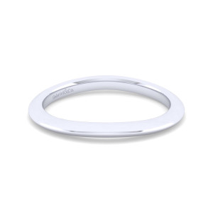Gabriel & Co. WB11832P8W4JJJ 14 karat white gold Contemporary wedding band, front view of a glossy plain hoop with a gently bowed top edge