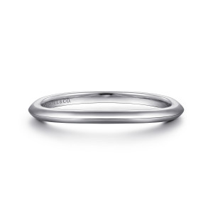 Gabriel & Co. WB11832R4W4JJJ 14 karat white gold Contemporary wedding band, front view of a stoneless polished hoop whose sides taper to soft points