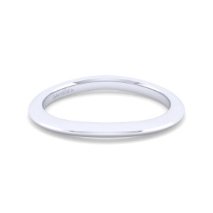 Gabriel & Co. WB11832R8W4JJJ 14 karat white gold Contemporary wedding band, front view of the shallow arc of a plain polished band with a maker's mark inside