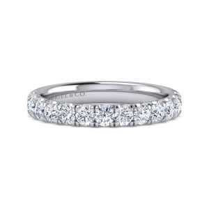 Gabriel & Co. WB15247S8W44JJ 14 karat white gold Contemporary wedding band, front view of large round diamonds sitting close together with little metal between