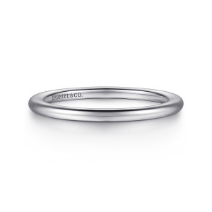 Gabriel & Co. WB15543R4W4JJJ 14 karat white gold Contemporary wedding band, front view of a plain domed hoop with a maker's mark on the inside