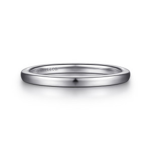 Gabriel & Co. WB15702R4W4JJJ 14 karat white gold Contemporary wedding band, front view of a plain hoop with a glossy rounded face and a maker's mark inside