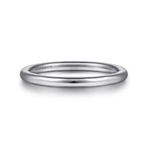 Gabriel & Co. WB15761R4W4JJJ 14 karat white gold Contemporary wedding band, front view of a plain hoop with a smooth domed surface and a maker's mark on the inside