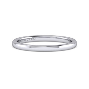 Gabriel & Co. WB16135R4W4JJJ 14 karat white gold Contemporary wedding band, front view of a smooth polished hoop with a softly domed outer surface
