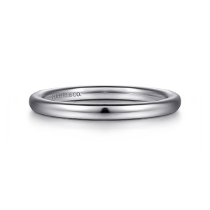Gabriel & Co. WB16138R4W4JJJ 14 karat white gold Classic wedding band, front view of the plain polished dome with a maker's mark on the inside