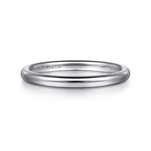 Gabriel & Co. WB16138R6W4JJJ 14 karat white gold Classic wedding band, front view of a plain polished band with a smooth domed outer surface and no stones