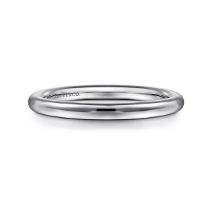 Gabriel & Co. WB16200O6W4JJJ 14 karat white gold Contemporary wedding band, front view of the plain polished face with a maker's mark inside the band