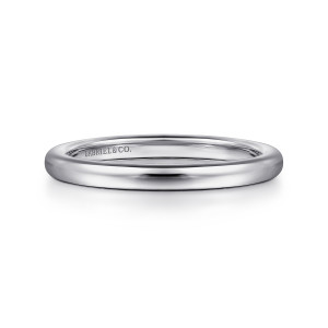 Gabriel & Co. WB16279O6W4JJJ 14 karat white gold Contemporary wedding band, front view of a plain domed band with a smooth polished outer surface and no stones