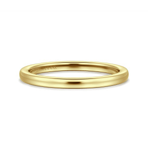 Gabriel & Co. WB16551E6Y4JJJ 14 karat yellow gold Contemporary wedding band, front view of a smooth domed hoop with a maker's mark on the inner wall