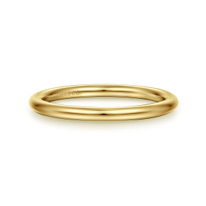 Gabriel & Co. WB16569R4Y4JJJ 14 karat yellow gold Contemporary wedding band, front view of a smooth domed hoop with a polished outer face
