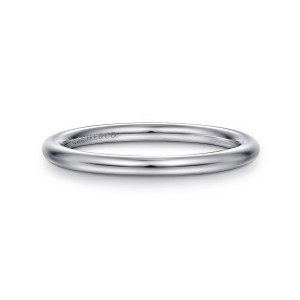 Gabriel & Co. WB16619R4W4JJJ 14 karat white gold Contemporary wedding band, front view of a smooth round tube like hoop with a maker's mark on the inner wall
