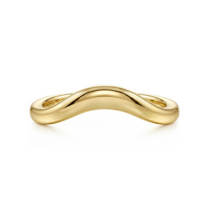 Gabriel & Co. WB17400O8Y4JJJ 14 karat yellow gold Classic wedding band, front view of a plain polished band rising in one soft wave