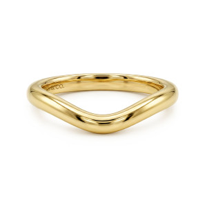 Gabriel & Co. WB17436P8Y4JJJ 14 karat yellow gold Classic wedding band, front view of a plain rounded band dipping in a shallow V at the front