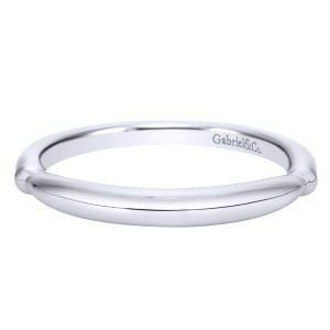 Gabriel & Co. WB911074R1W4JJJ 14 karat white gold Contemporary wedding band, front view of the raised bar across the plain band with a rounded knob at each end