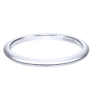 Gabriel & Co. WB912160R0W4JJJ 14 karat white gold Contemporary wedding band, front view of a plain polished hoop with a crisp top edge and a smooth inside