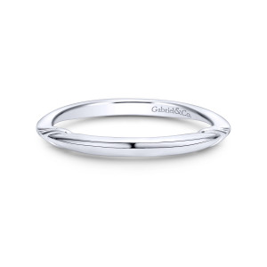 Gabriel & Co. WB912217O2W4JJJ 14 karat white gold Contemporary wedding band, front view of a smooth raised bar tapering at both ends over a rounded hoop