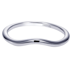 Gabriel & Co. WB9127W8JJJ 18 karat white gold Contemporary wedding band, front view of a plain rounded band whose outline sways in a soft wave