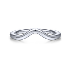 Gabriel & Co. WB914472O3W4JJJ 14 karat white gold Contemporary wedding band, front view of a plain band rising to a soft central peak with a maker's mark inside