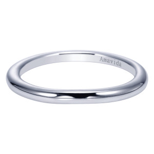 Gabriel & Co. WB9146W8JJJ 18 karat white gold Contemporary wedding band, front view of a plain polished band with a softly domed outer face and a smooth inner wall