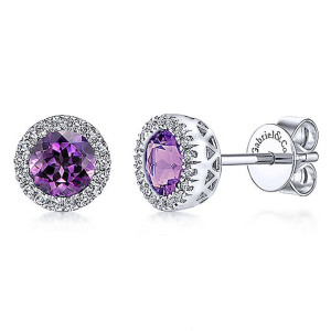 Gabriel Fashion 14 Karat Color Solitaire Stud Earrings EG11000W45AM