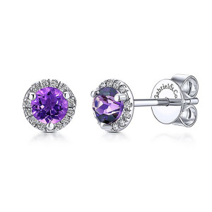 Gabriel Fashion 14 Karat Color Solitaire Stud Earrings EG12372W45AM