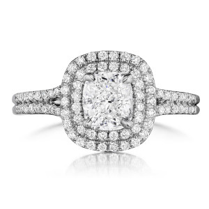 Henri Daussi ADTS Double Cushion Halo Split Shank Diamond Engagement Ring