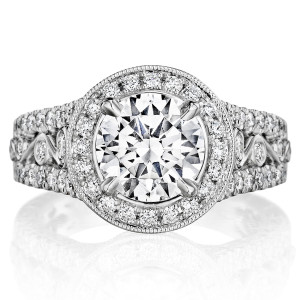 Henri Daussi BKJF Round Milgrain Halo Antique Diamond Engagement Ring