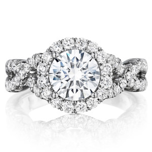 Henri Daussi BW Round Halo Interlaced Shank Diamond Engagement Ring