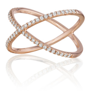 Henri Daussi R38-2 Rose Gold Criss-Cross Pave Set Diamond Band
