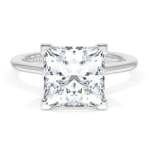 HT2584PR85W top view, princess cut center stone on a plain polished white metal band