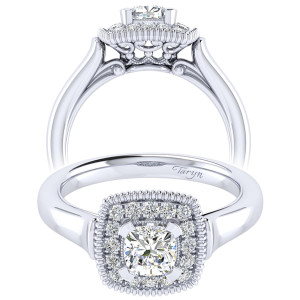 Taryn 14k White Gold Cushion Cut Perfect Match Engagement Ring TE009B3AKW44JJ