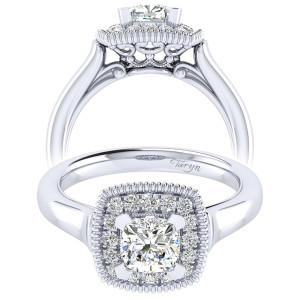 Taryn 14k White Gold Cushion Cut Perfect Match Engagement Ring TE009B4AKW44JJ