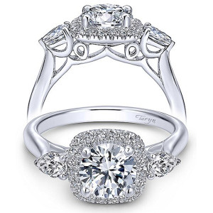 Taryn 14k White Gold Round 3 Stones Halo Engagement Ring TE10785W44JJ