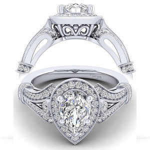 Taryn 14k White Gold Pear Shape Halo Engagement Ring TE14307W44JJ