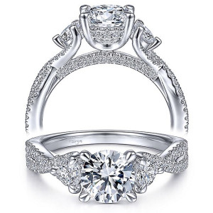 Taryn 14k White Gold Round 3 Stone Engagement Ring TE15279R4W44JJ