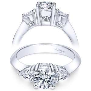 Taryn 14k White Gold Round 3 Stones Engagement Ring TE3819W44JJ
