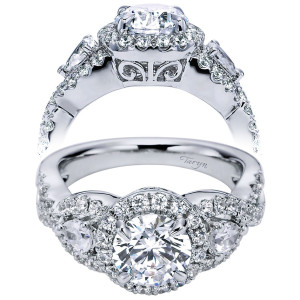 Taryn 14k White Gold Round 3 Stones Halo Engagement Ring TE6026W44JJ
