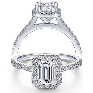 Taryn 14k White Gold Emerald Cut Halo Engagement Ring TE6419E4W44JJ