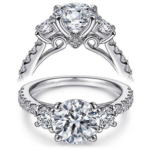Taryn 14k White Gold Round 3 Stone Engagement Ring TE7299W44JJ