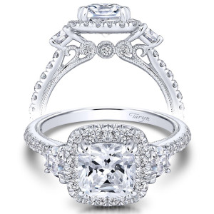 Taryn 14k White Gold Round 3 Stones Halo Engagement Ring TE9187W44JJ