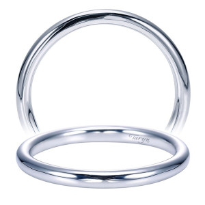 Taryn TW7721W4JJJ 14 karat white gold wedding band, smooth half round profile, high polish throughout with no stones and plain rounded edges