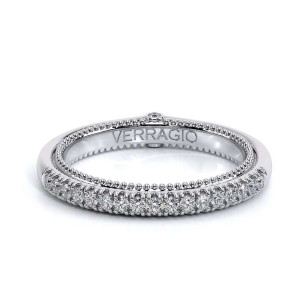 Verragio Couture-0420W 14 Karat wedding band, top view showing the round diamond row and beaded edging