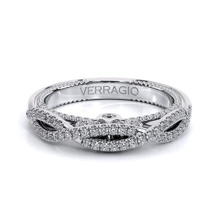 Verragio Couture-0481W 14 Karat wedding band, top view of the twisted pave ribbons