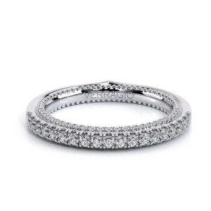 Verragio Couture-0482W 14 Karat wedding band, top view, shared prong diamond row with beaded edges